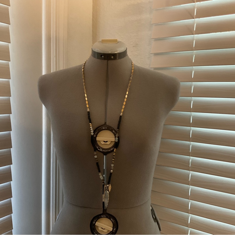 Stella Dot Long Necklace Layer Blue Druzy Golden Beaded Crystal Labradorite